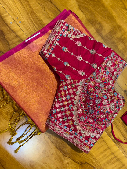 Tissue saree with readymade blouse