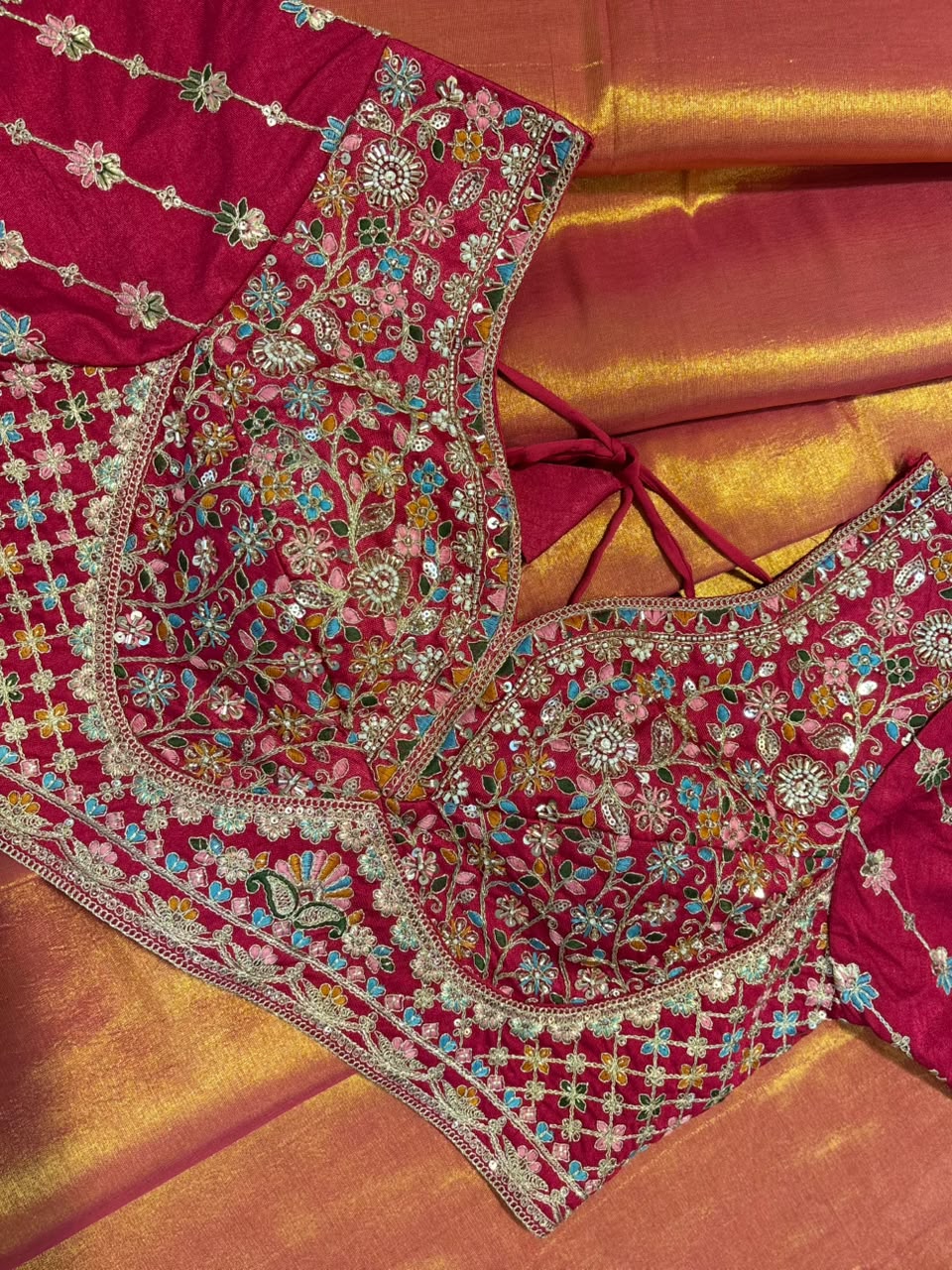 Tissue saree with readymade blouse