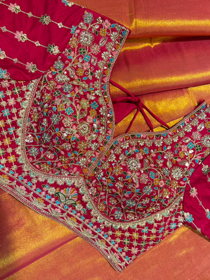 Tissue saree with readymade blouse