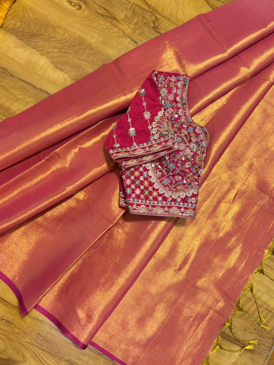Tissue saree with readymade blouse