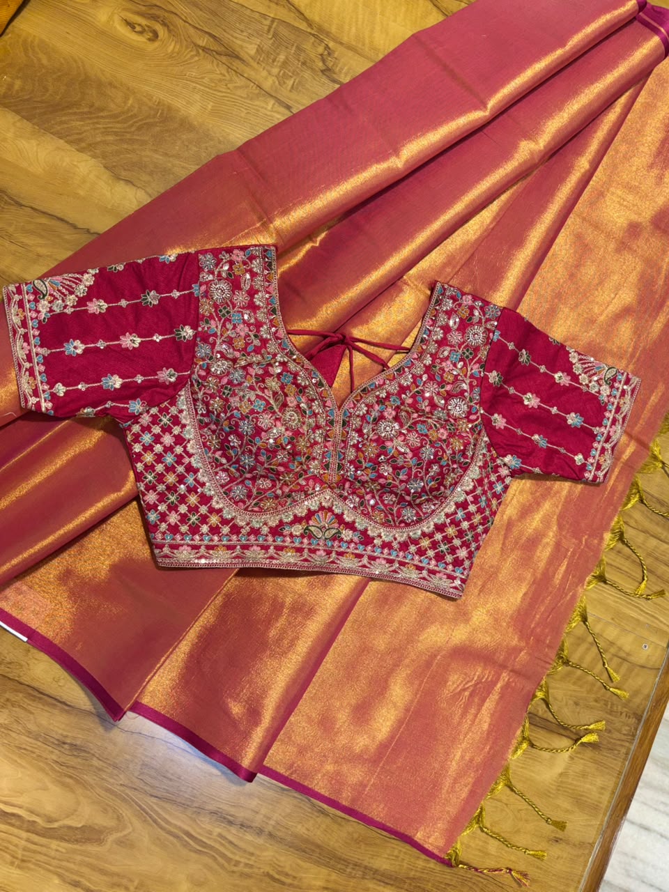 Tissue saree with readymade blouse