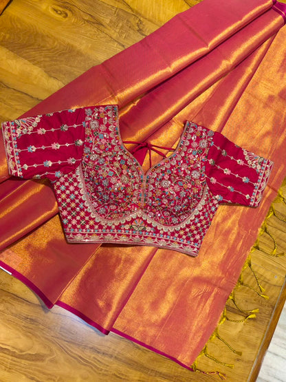 Tissue saree with readymade blouse