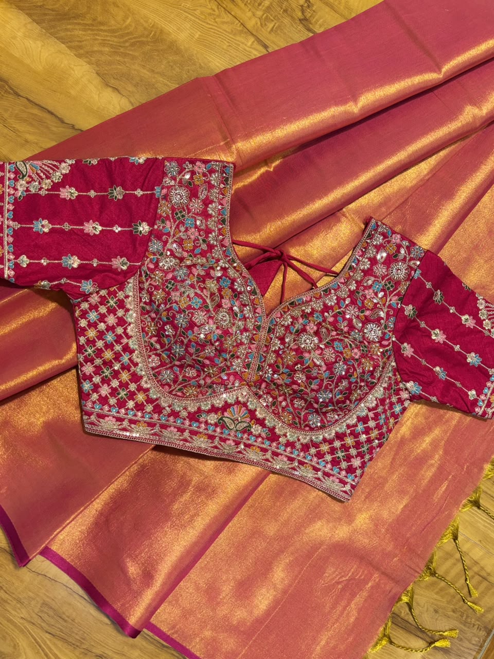 Tissue saree with readymade blouse