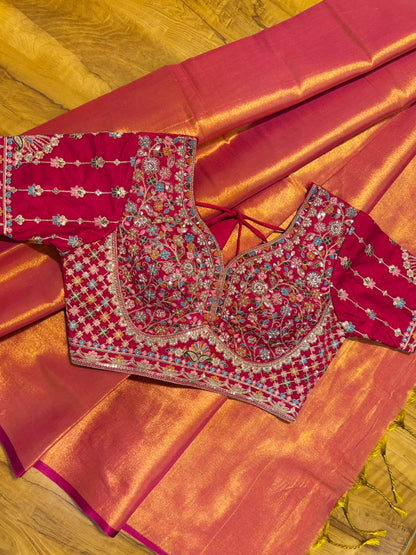Tissue saree with readymade blouse