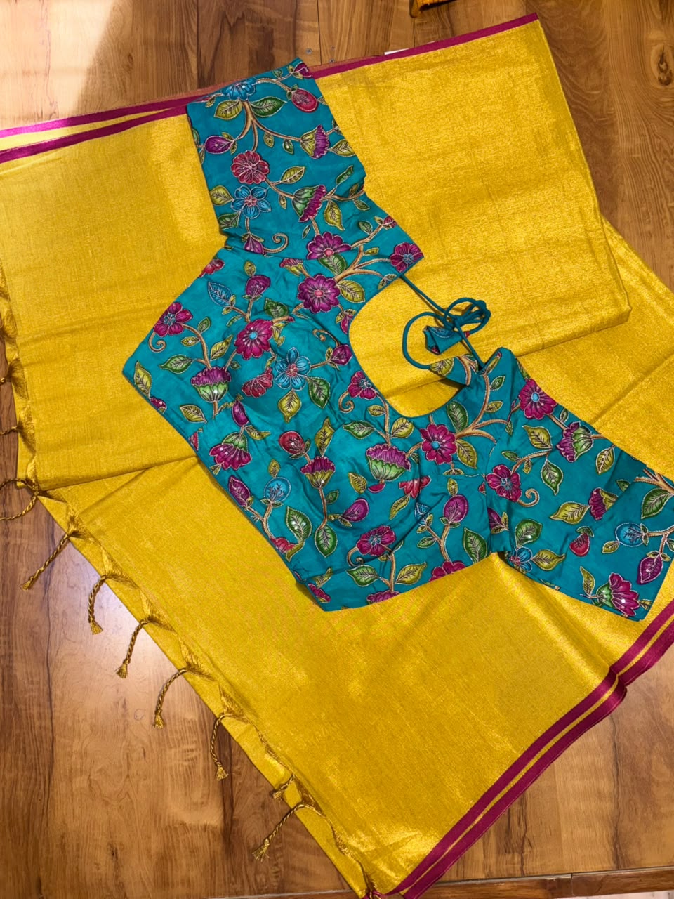 Tissue saree with readymade blouse