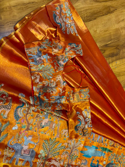 Tissue saree with readymade blouse