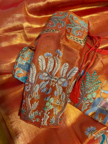 Tissue saree with readymade blouse