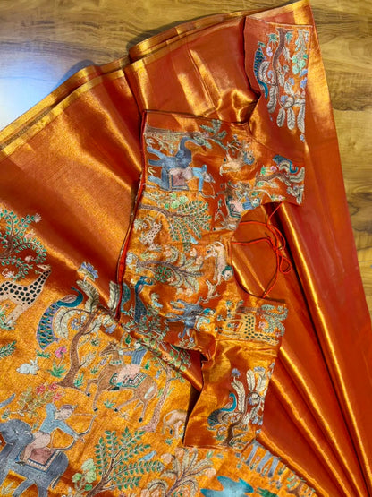 Tissue saree with readymade blouse