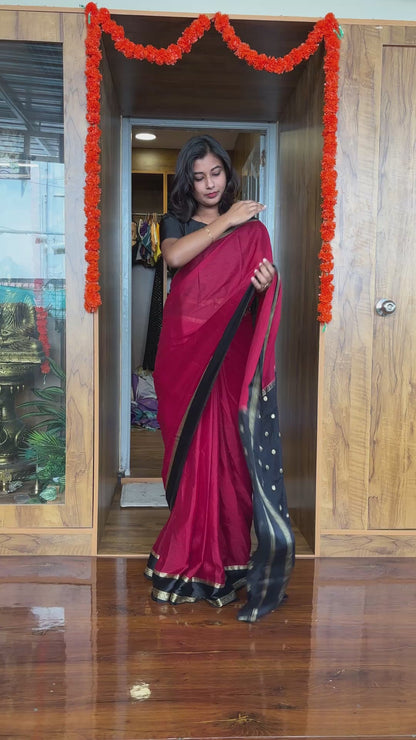 Red black Mysore crepe silk
