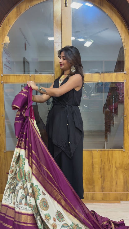 Kalamkari print Mysore crepe saree