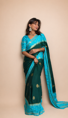 Mysore crepe silk gandaberunda border saree