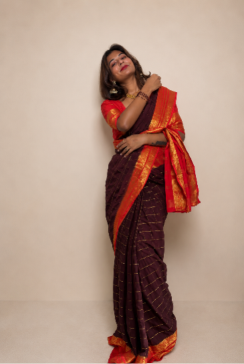 Mysore Crepe Silk Vintage Checks Saree (Copy)