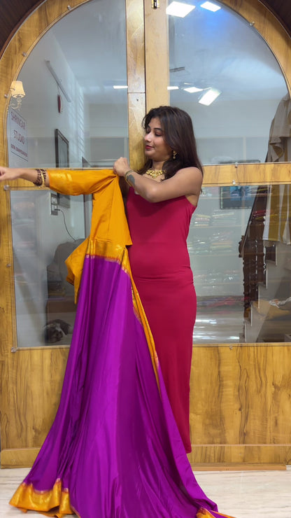 Mysore crepe silk small  gandaberunda border saree