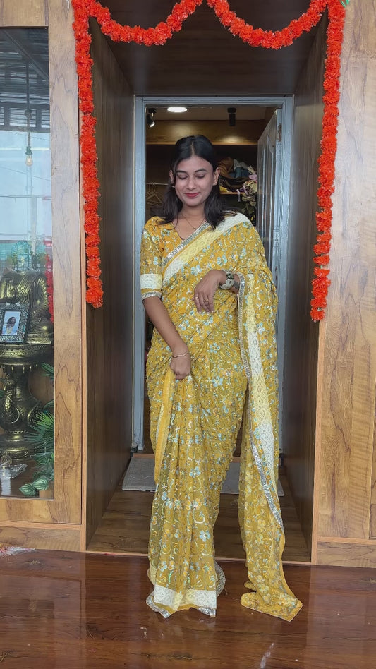 Heavy sequence yellow party wear