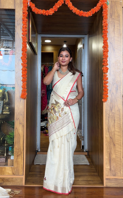 Linen handwork saree (hand painted )