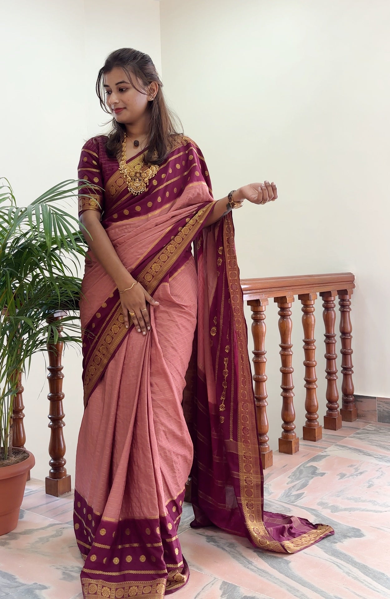 Semi Mysore silk checks contrast