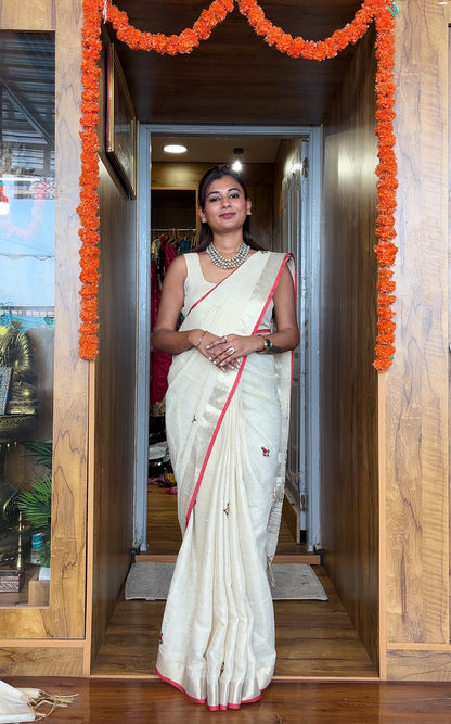 Linen handwork saree (hand painted )