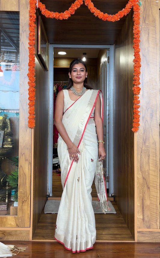 Linen handwork saree (hand painted )