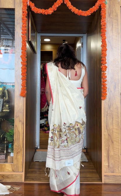 Linen handwork saree (hand painted )