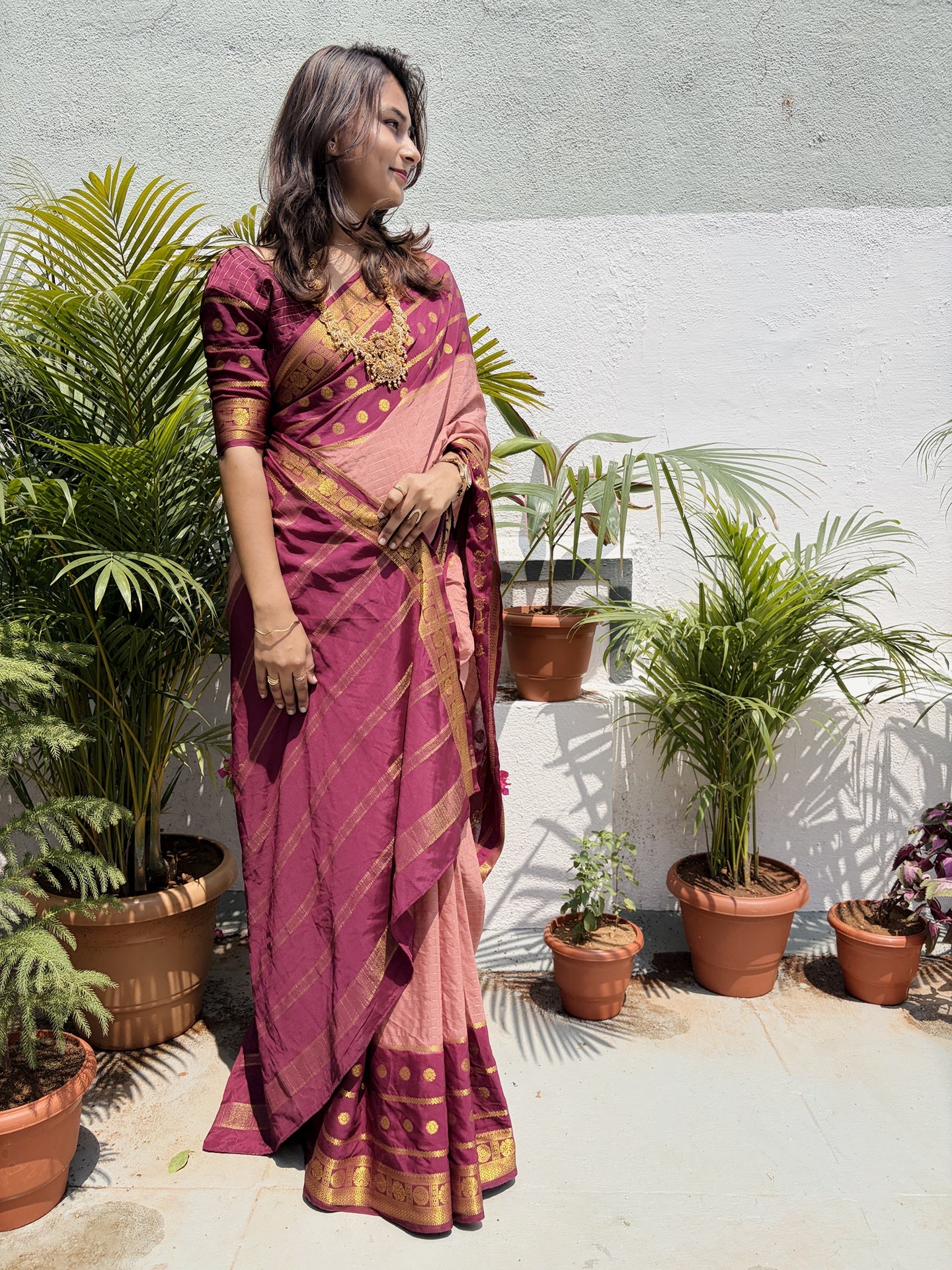 Semi Mysore silk checks contrast