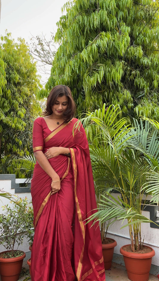 Maroon Mysore crepe silk saree